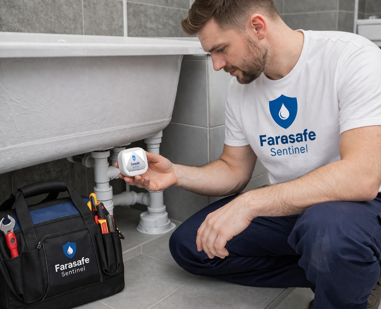 Water leak detection sensor installed near pipework